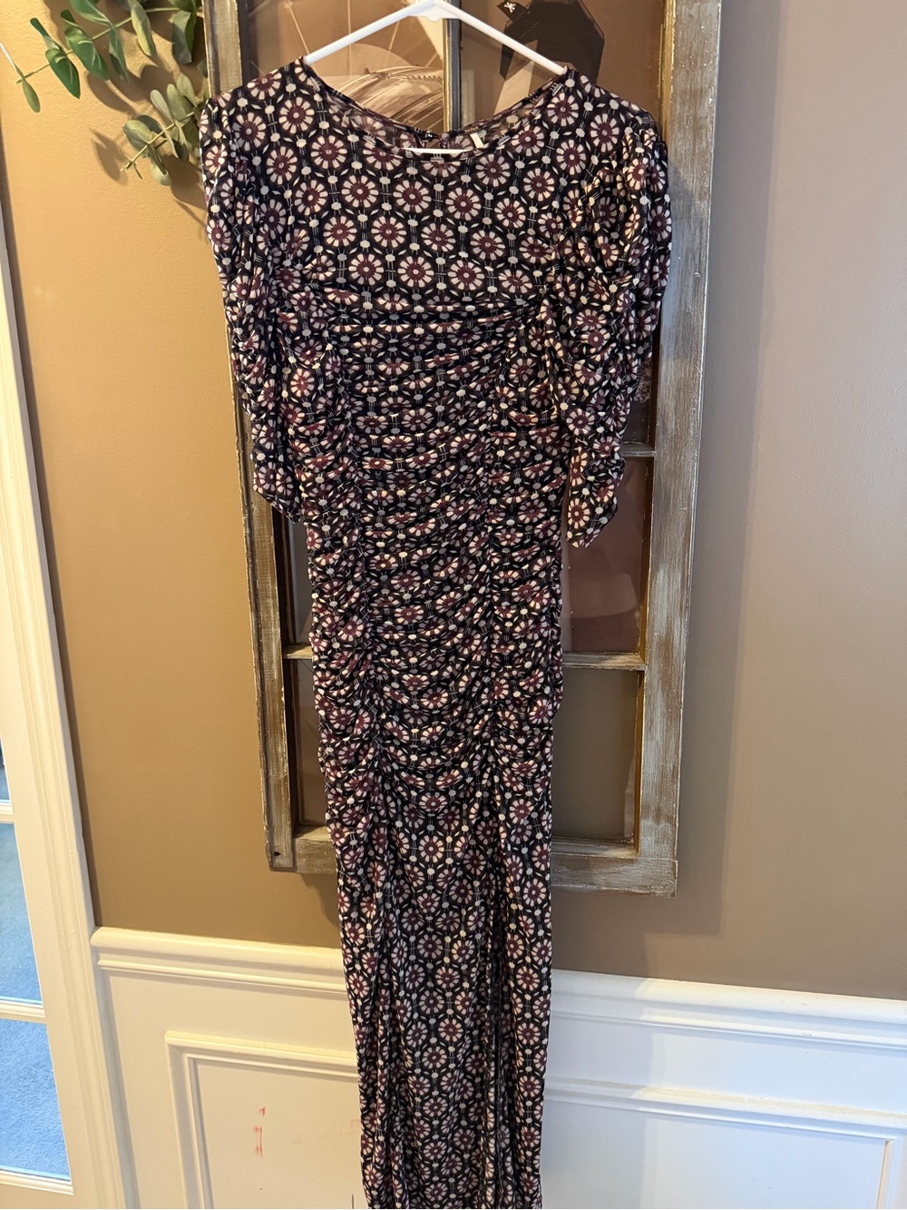 Free People Ruched Mesh Maxi Dress Floral Print Size Small - NWOT